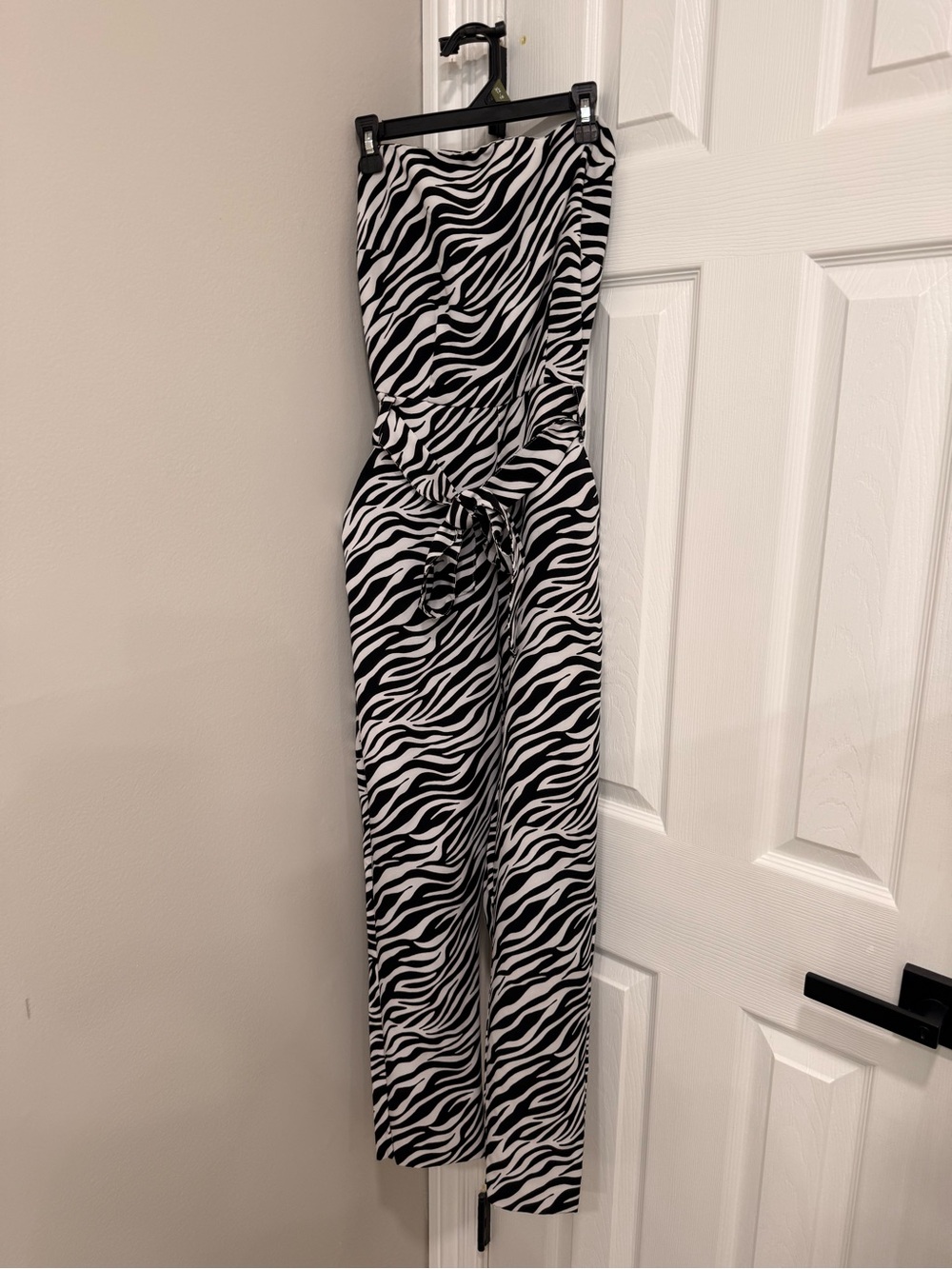 New York & Company Black and White Zebra Strapless Jumpsuit